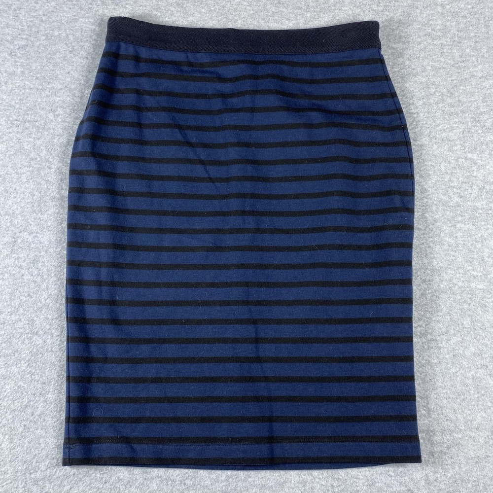Lou & Grey Skirt Womens XS Navy Blue Black Stripe Knit‎ Stretch Pencil Midi